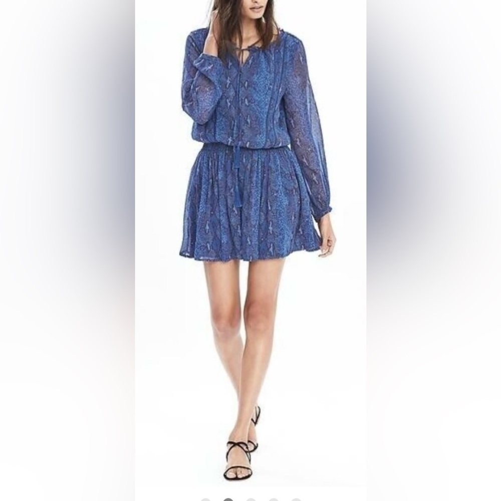 BANANA REPUBLIC Blue
Snakeskin Print Dress Blouson size SP